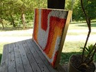 Groovy 1970s Abstract Latch Hook Rug Wall Hanging Gold Metal Frame