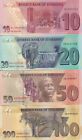 Zimbabwe Set 4 Pcs 10 20 50 100 Dollars 2020 P 103 104 105 106 Unc