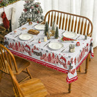 Christmas Tablecloth 60  84 Inch Rectangular  Red Snowman Pine Snow Washable Tabl