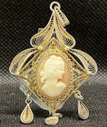 France Antique Silver Filigree Art Nouveau Cameo Pendant     Shell Cameo Medal Hm