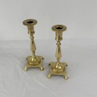 Vintage Set Of 2 Heavy Footed Brass Candle Holder  Square Base Candlestick 8 5   t