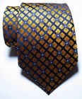 New Classic Checks Gold Dark Blue White Jacquard Woven Silk Men s Tie Necktie