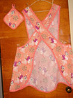 Handmade Bib Apron - Plus Sz - Cross Back - Birds   Hearts - Retro - Vintage