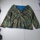 Faded Glory Tunic Top Womens Plus Xl Green Peacock Print Boho Long Sleeve Blouse