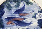 Tahimi Blue Japanese 14  Koi Fish Decorative Plate 