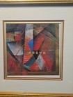 Framed Mixed Media Abstract Collage Art With Gold Accents  Contemporary