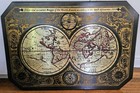 Vintage 1964 Masketeers Large Brass And Wood Map Of The World In 1628 43    X 30   