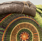 Alaffia Basket Handmade Ghana Africa Leather Handle Green Orange 10 