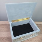 Incolay Stone Hinged Jewelry Box Trinket Scroll Floral Vintage Blue Teal 