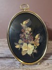 Vintage Dried Pressed Flowers Framed Art Glass Oval