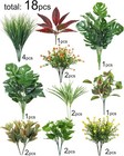18 Pcs Artificial Plants Green Outdoor Fake Stems Plastic Garden Decor