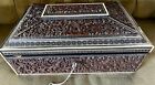 Anglo Sadeli  Lovely Carved Animals Wood Inlay Sewing Box 9   x13    Bombay 1870-80