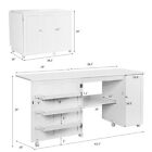 Utility Sewing Table Foldable Craft Cart Shelves Storage Cabinet W wheels White