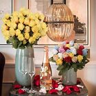  Artificial Realistic Roses Flowers 24  Real Touch Silk Roses Bouquet Yellow