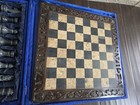 Vintage Marble Chess Set W  Blue Velvet Case  