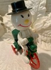 Vintage Pedal Toy Snowman Pedaling Tricycle Wind Up Midwood Christmas Figurine