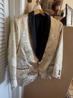 Mr Turk Ivory Gold Floral Brocade Tuxedo Dinner Jacket Black Shawl Lapel 40s