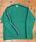 J crew Men   s Medium Emerald Green Cotton Sweater Varsity Stripe Sleeve Crewneck