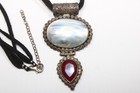 925 Sterling Silver Pearl Mop Garnet Pendant Leather Cord Necklace 18   41g  390