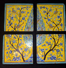 19th Century Persian Qajar Dynasty Cuerda Seca Panel Of 4 Tiles