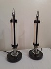 Vintage Antique 1930 s Machine Age Industrial Table Lamps W opaline Shades  