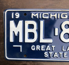 1973 Michigan Dark Blue Base License Plate   Mbl-837 Great Lake State Euc