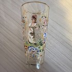 Antique Bohemian Glass Rococo Style Enamel Lady Girl Figure Flowers Gilt Scrolls