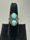 925 Sterling Silver Double Turquoise Ring Size Boho Southwestern Vintage Style