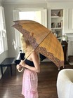 Vintage 70s 80s Christian Dior Umbrella Plaid Paisley Wood Brown