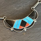 R Lateyice Zuni Necklace Earring Set Sterling Vintage Turquoise Inlay 17    Ux