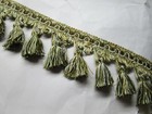 6 Yards Tassel Fringe 3  Tan-beige greens off White Drapery Fabric Trim Win11