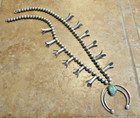 25  Vintage Navajo Sterling Silver Royston Turquoise Squash Blossom Necklace