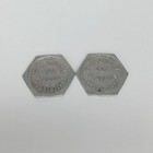 Antique Trade Token Set Of 2 Swiss Hall Saloon Peoria Illinois Good For 5 Cents