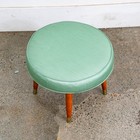 Mid Century Modern Ottoman Stool Aqua Wood Vintage Mcm Round Mcm Blue Green