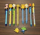 Vintage Pokemon Figure Ballpoint Pen Mechanical Pencil Sharpener Case Bulk Set