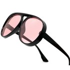 Pink Lens Sunglasses Fashion Round Men Shades Retro Thick Frame Uv400 Lentes New
