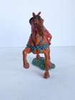 Vintage Papo Brown Medieval Jousting  Horse With Red Saddle Grass Base  2000 