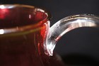 Antique Hand Blown Cranberry Ruby Pink Magenta Glass Handled Footed Pitcher 