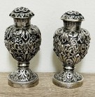 Antique Victorian Silver Plate Pair Of Rosewater Sprinklers Repousse Floral Rare