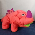 Fisher Price Puffalump Dino Plush Roars 16in Triceratop Pink Green Vintage 1992