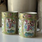  2  Antique 18-19th C Chinese Rose Medallion famille Large Mugs Qing Porcelain