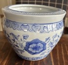 Vintage Chinoiserie Floral Blue   White Porcelain Jardiniere Planter 4 75   x5 75   
