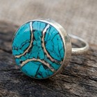 Handmade Turquoise Adjustable Ring Silver Tone Boho Ethnic Tribal Jewelry Vintag