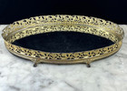 Vtg Gold Brass Ornate Footed Oval Dresser Vanity Mirror Perfume Tray Mcm