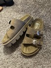 Zara Women   s Green Suede Studded Buckle Slide Sandals Us 9 Eu 39