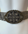 Belt Osfm Metal Silver Tone Elastic Stretch Oval Buckle W  Enamel   Bling Vtg