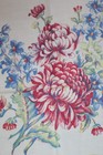 Vtg 1950s Cotton Linen Tea Dish Towel Chrysanthemums Floral Red Border