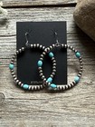 Southwestern Sterling Silver Turquoise Pearls Bead Hoop Earrings 2 5 Inch