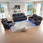 3pc Reclining Living Room Set Pu Leather Sofa Loveseat Chair Led Lights Usb Port
