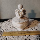 Vtg Bisque Cherub Heart Trinket Box   Cupid Figurine Porcelain Lidded Jewelry